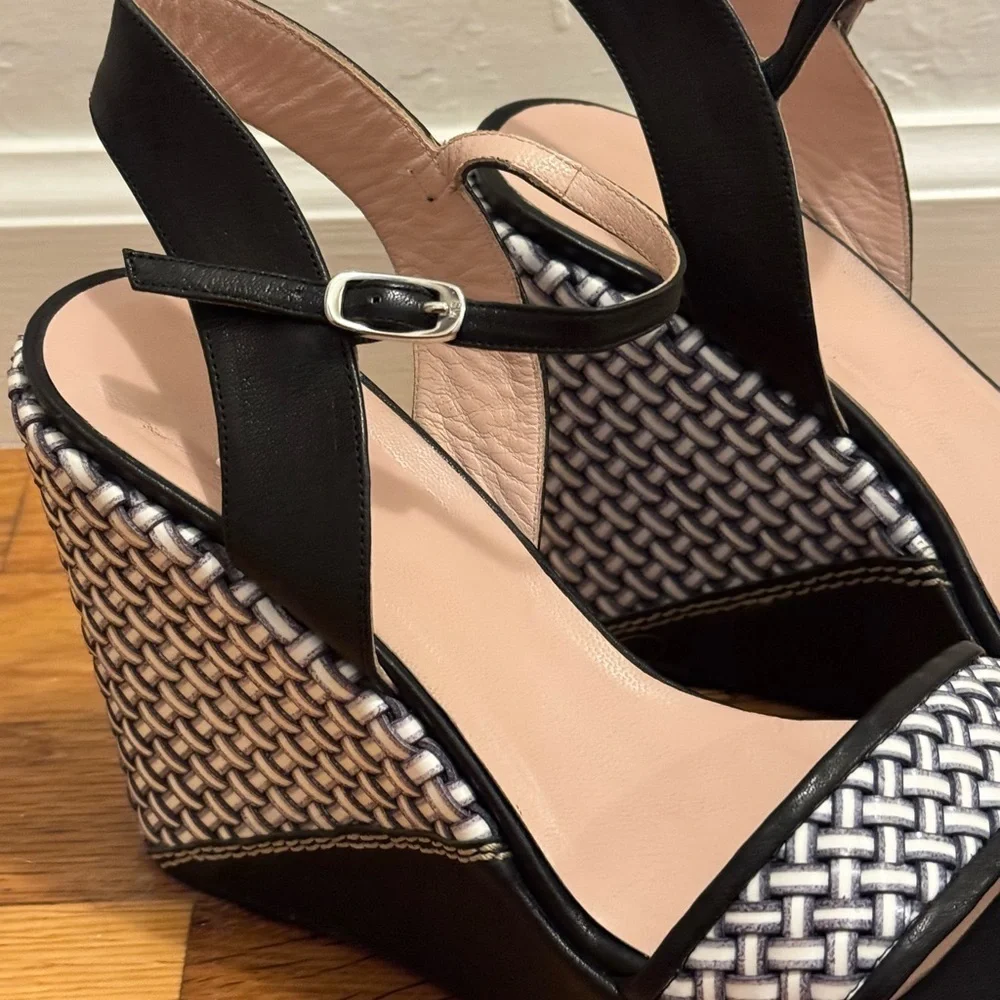 STUART WEITZMAN Black Holiday Pipe Open Toe Platform Wedge Size 7.5 7 1/2‎ Shoes